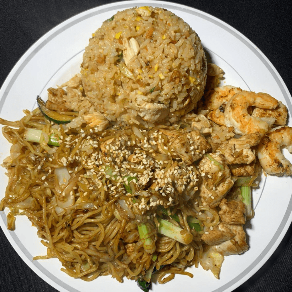 Hibachi style yakisoba noodles with fried rice