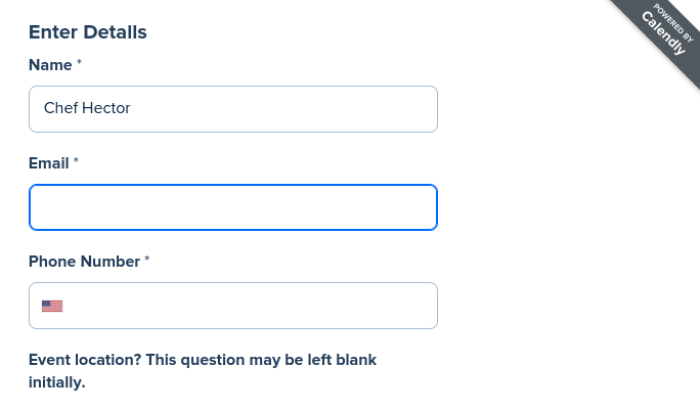 An image of how the booking program looks when you're about to fill out your information.